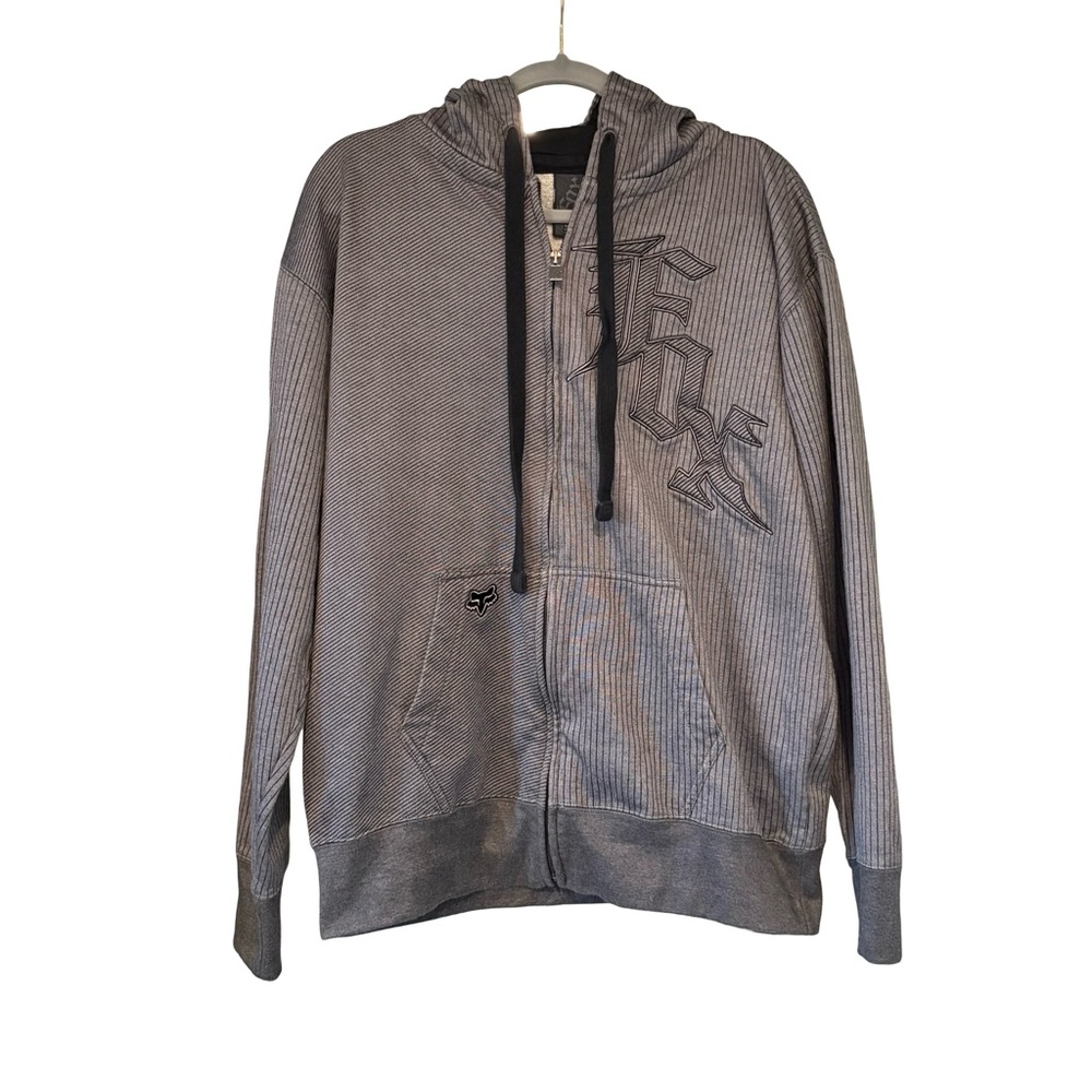 Fox Racing Y2K Gray Zip Front Hoodie Large Graphic Logo, Sz XL